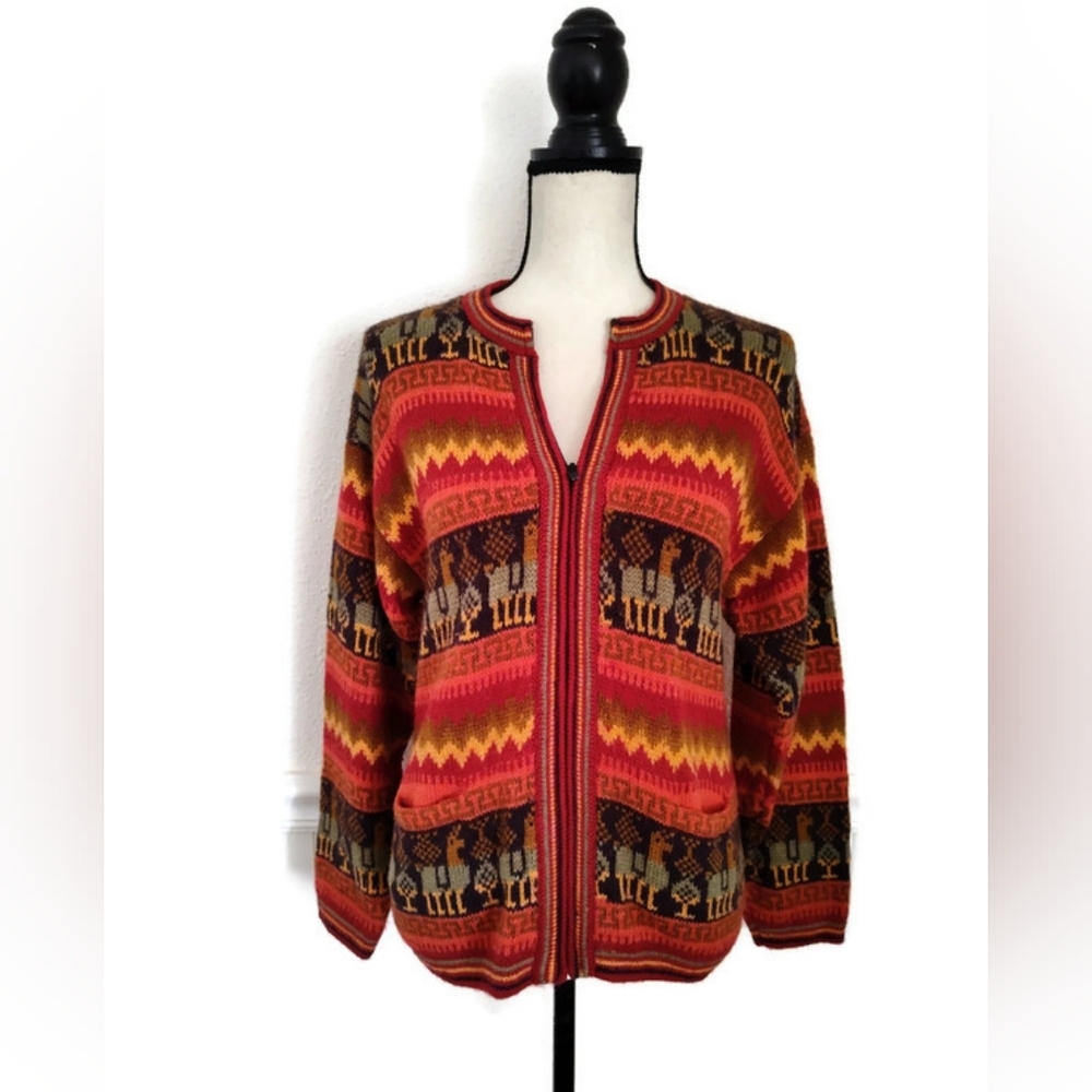 Arcohi's Alpaca Scene Knit Zip Up Sweater Nordic Winter Cold Weather Size Medium - Picture 2 of 5